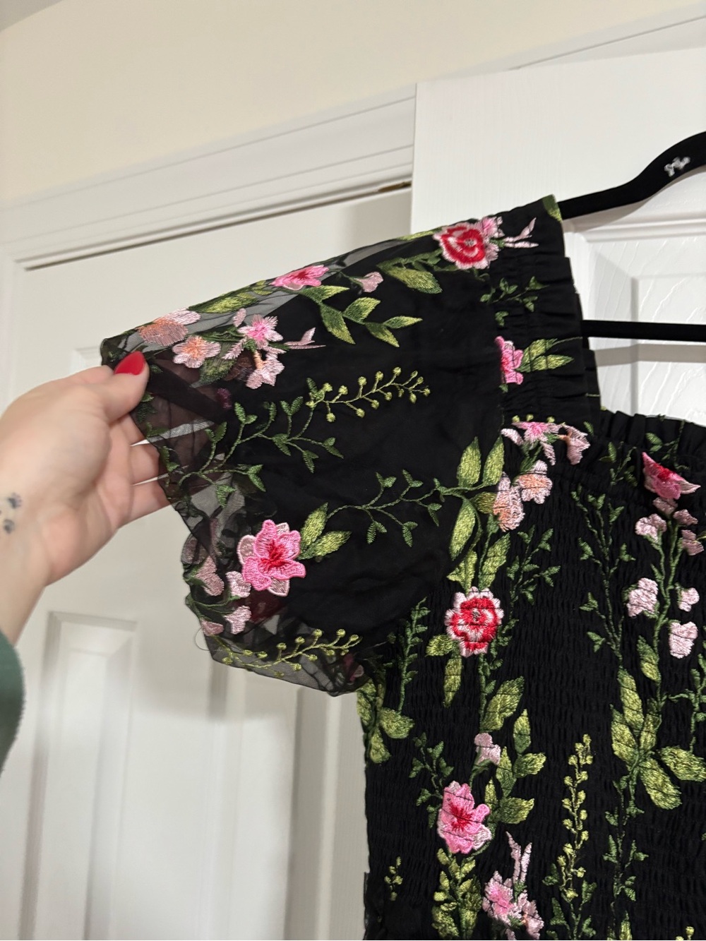 JessaKae Black Floral Midi Dress with Pink & Green Embroidery - Picture 7 of 8